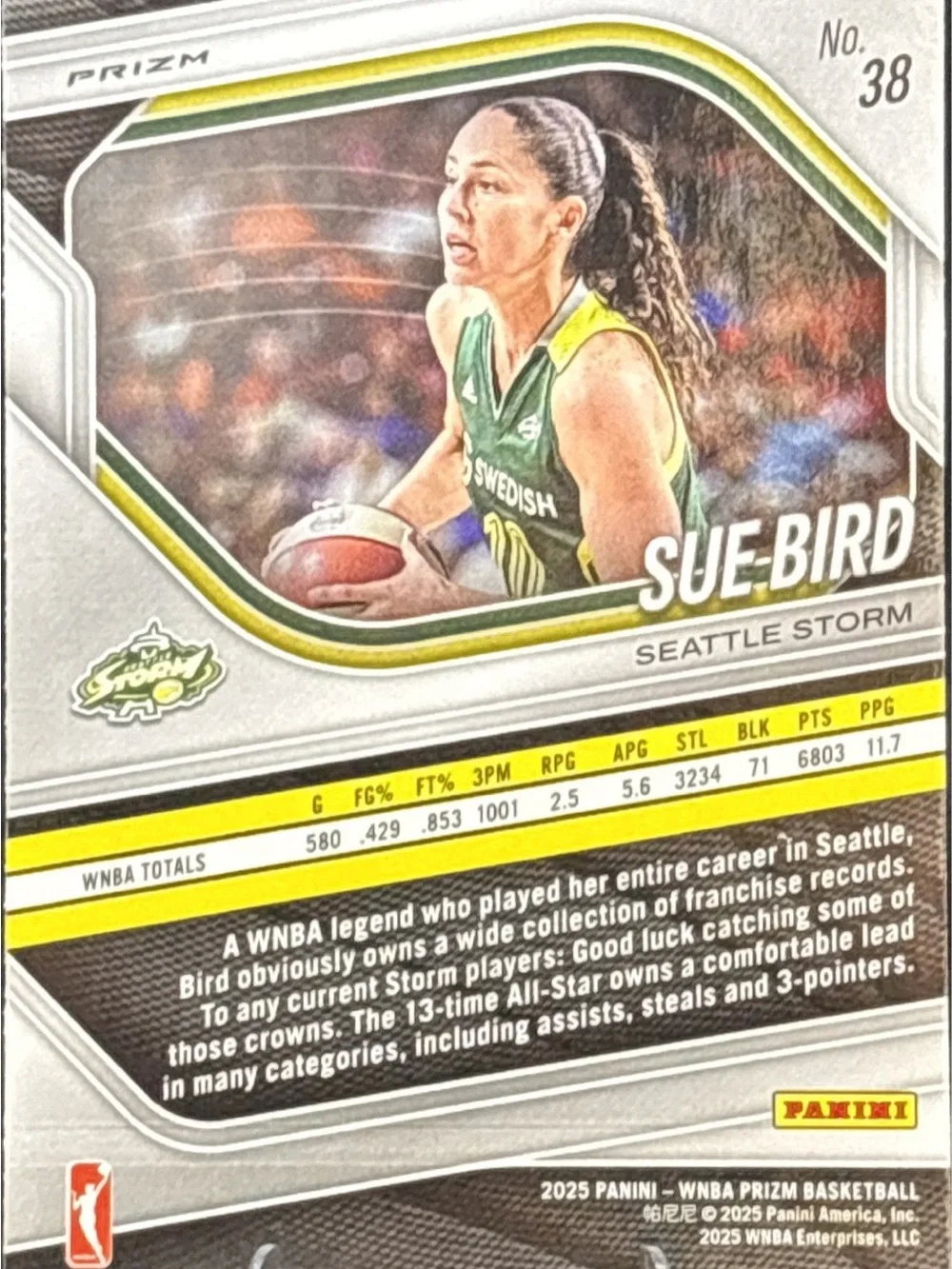 Panini Prizm Sue Bird Seattle Storm Green Basketball Trading Card Refractor